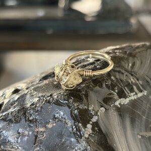 Handmade in Peru Gold Wire Wrapped Pyrite Stone Ring Magical Ethereal